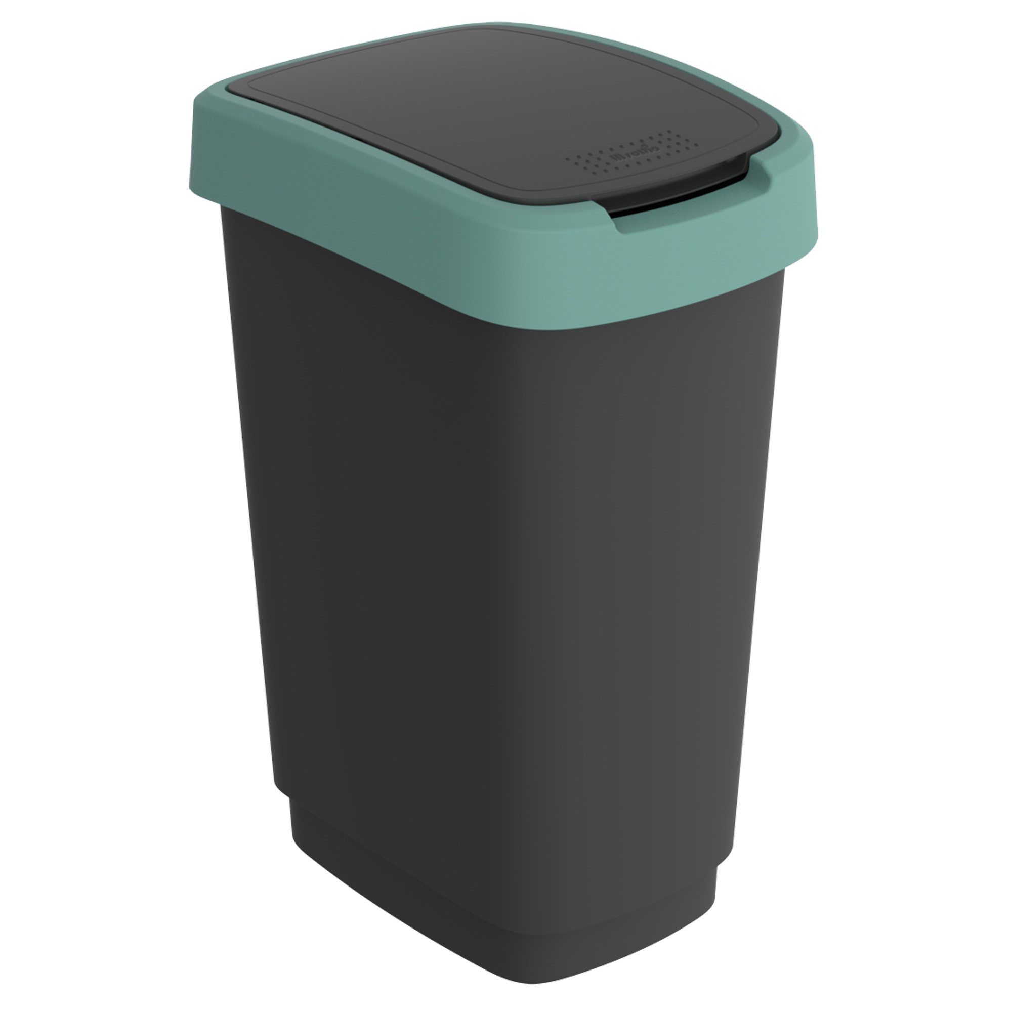 Pattumiera con coperchio basculante - 50 L - PPL - nero/verde scuro - Rotho