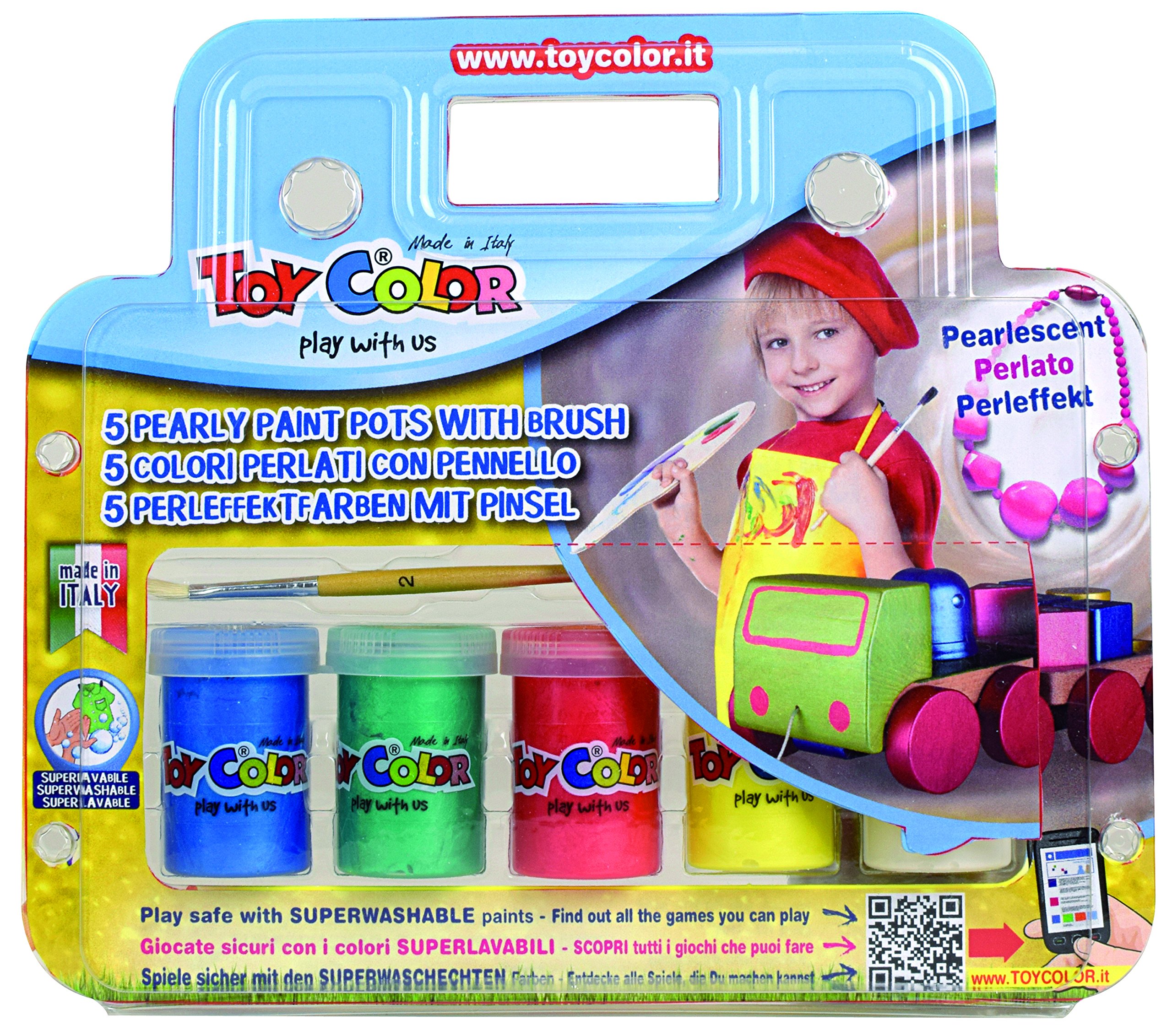 Tempera perlata Toy Color ml 25 con pennello in valigetta 5 pz.