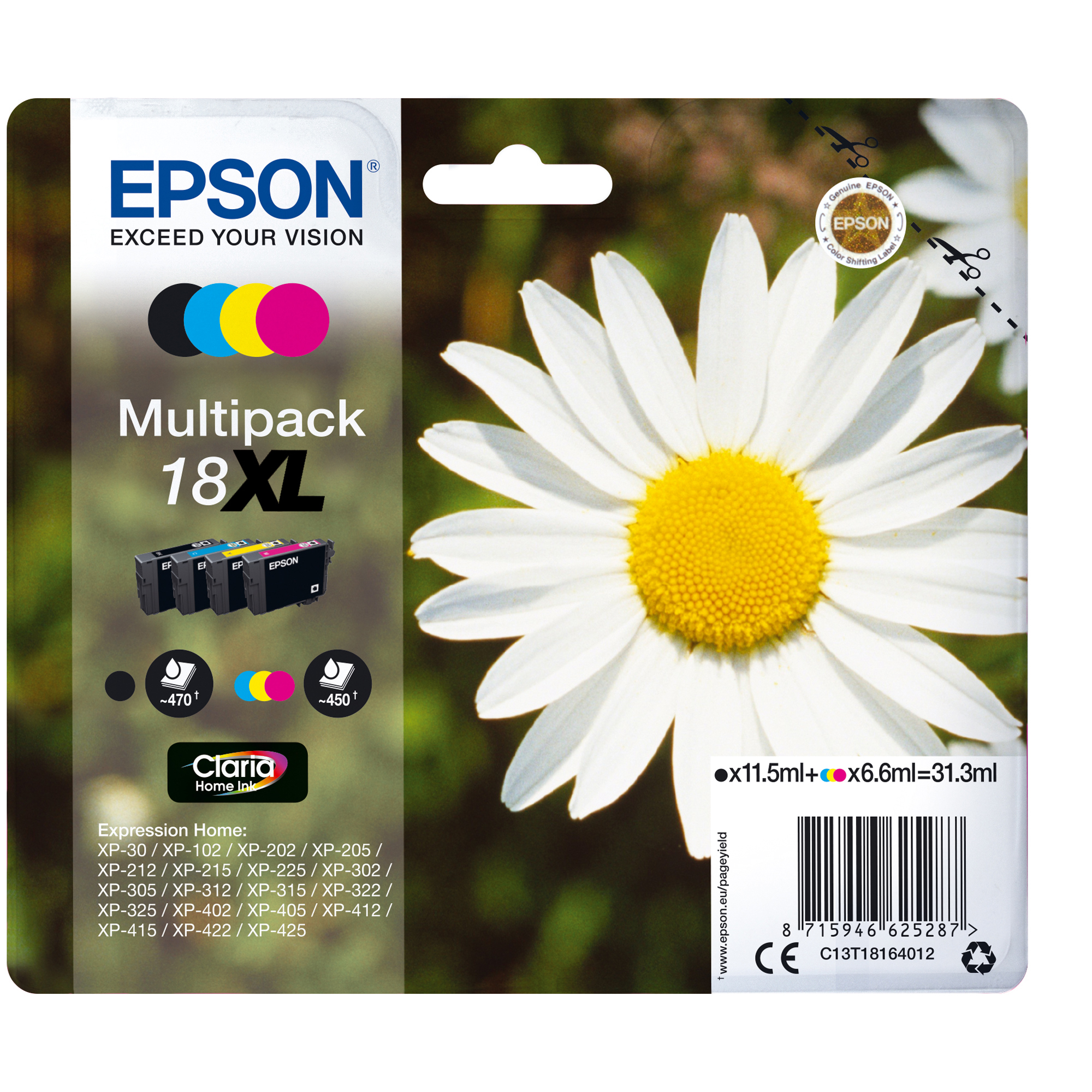 Epson - Cartuccia ink - 18XL - C/M/Y/K - C13T18164012 - C/M/Y 6,6ml cad - K 11,5ml