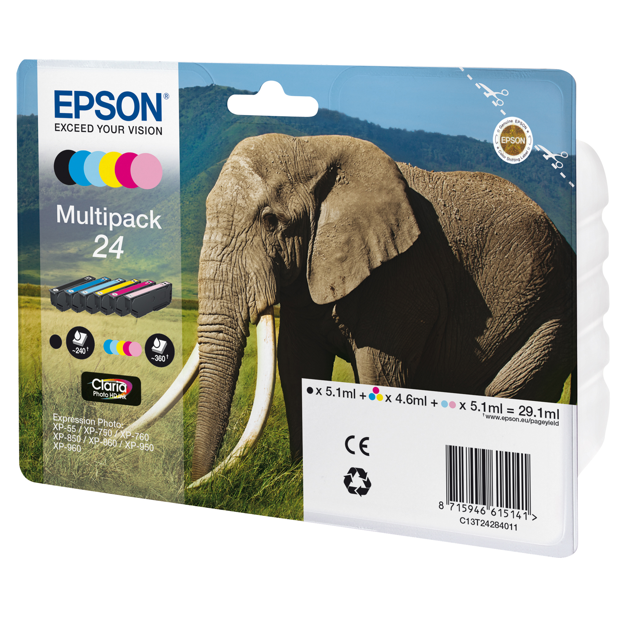 Epson - Multipack Cartuccia ink - 24 - C/M/Y/C CH/M CH/K - C13T24284012 - C/M/Y 4,6ml - K/ C CH/M CH 5,1ml -