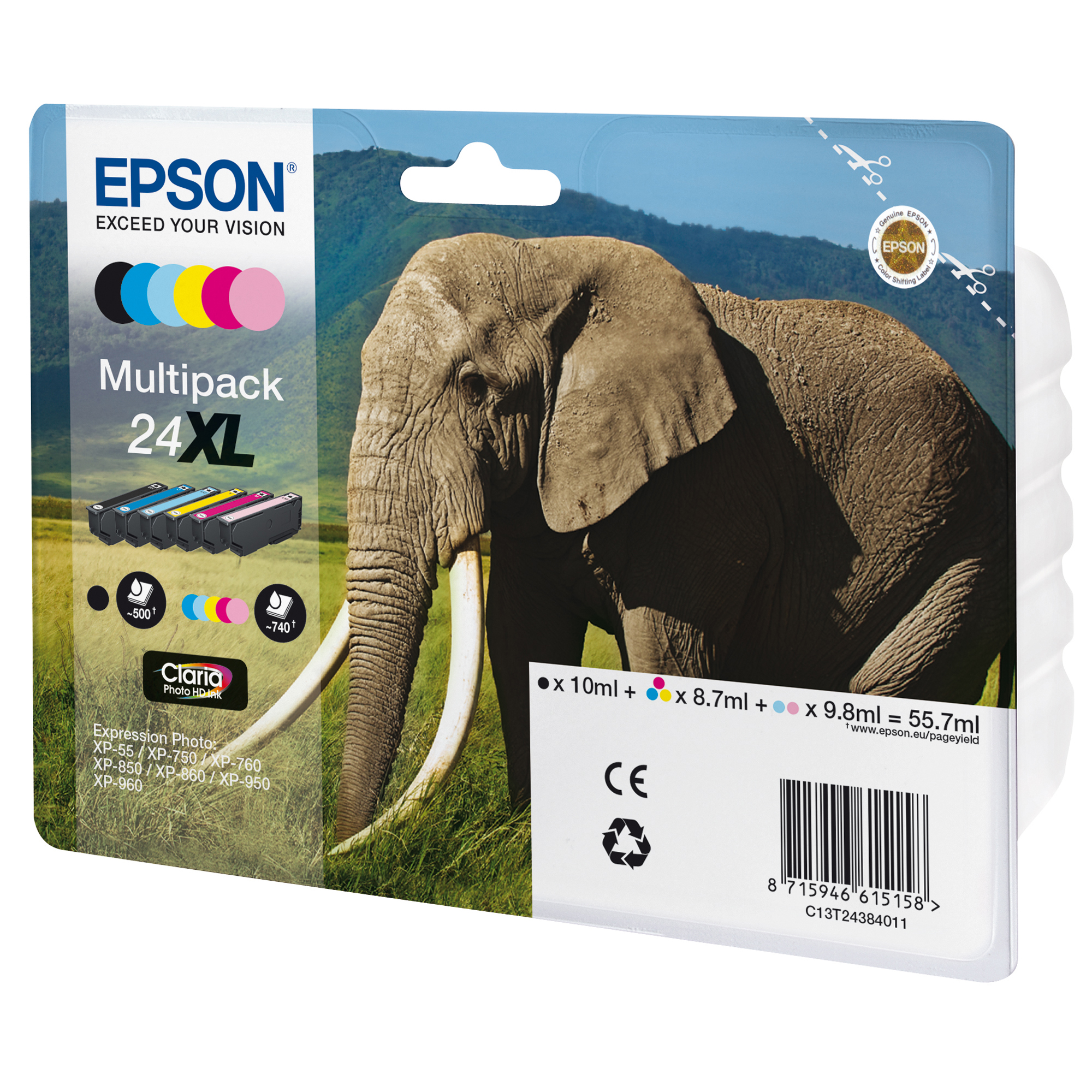 Epson - Cartuccia ink - 24XL - C/M/Y/C CH/M CH/K - C13T24384011 - C/M/Y 8,7ml - C CH/M CH 9,8ml - K 10ml