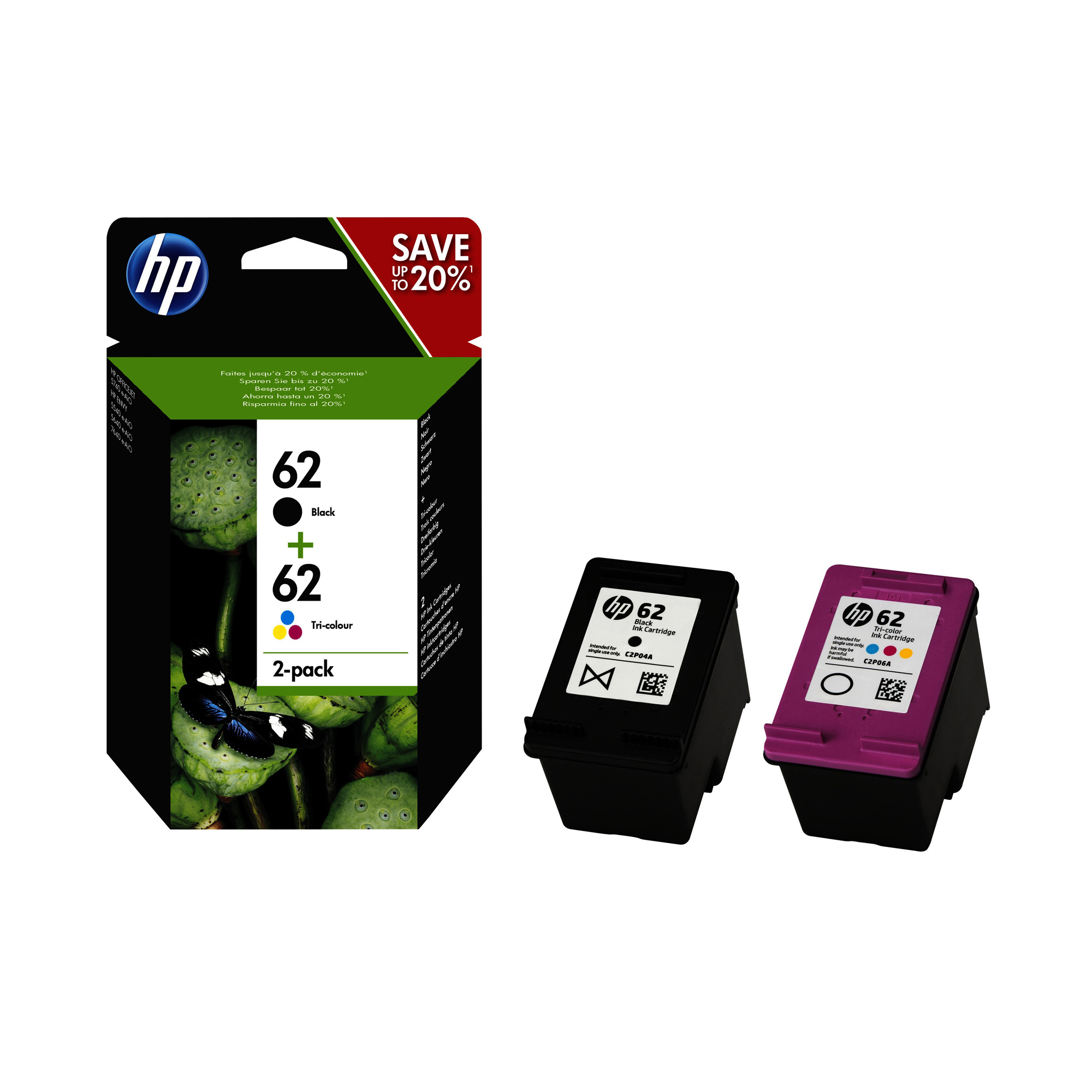 Hp - Confezione 2 cartucce ink - 62 - C/M/Y/K - N9J71AE - C/M/Y 165 pag / K 200 pag