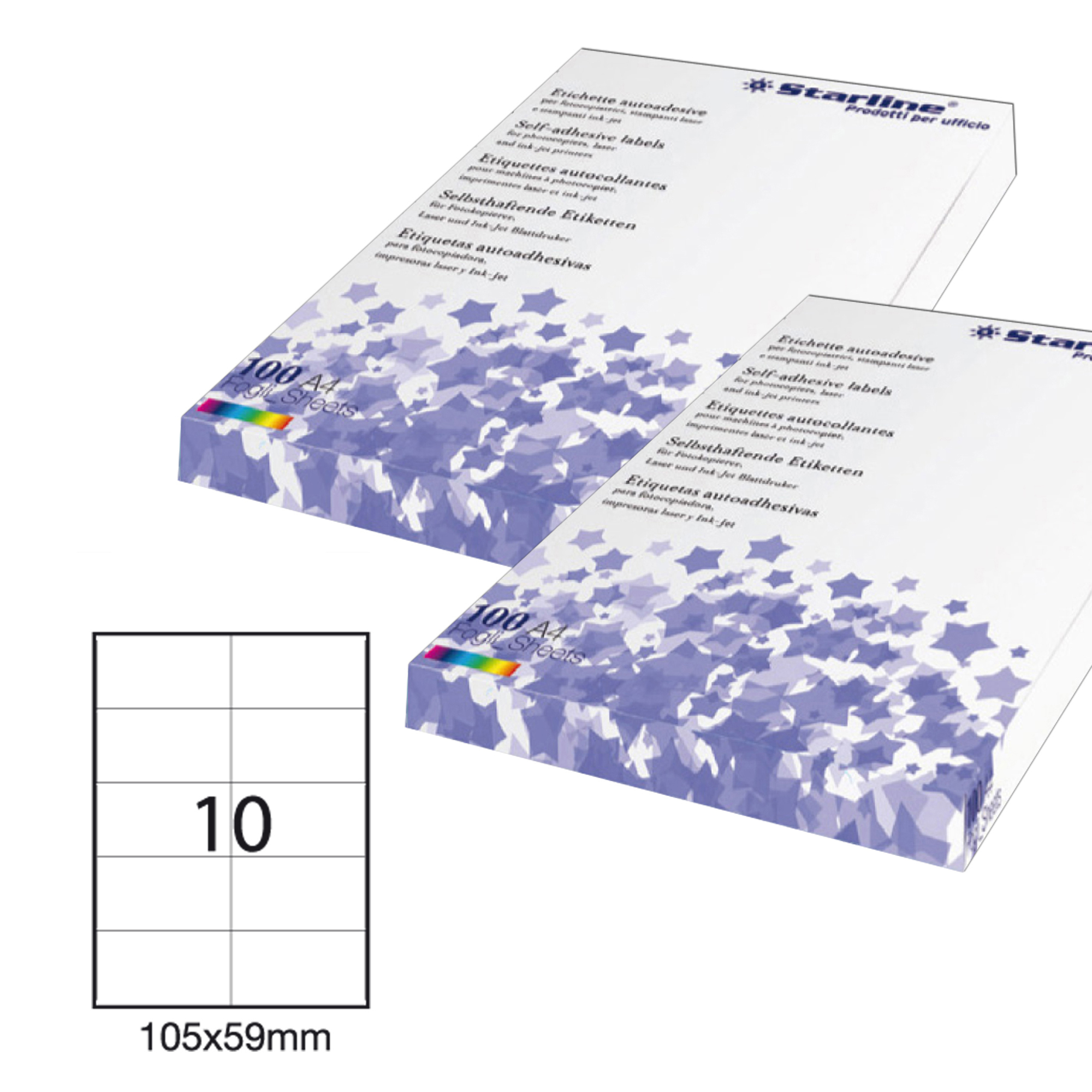 Etichetta adesiva - permanente - 105x59 mm - 10 etichette per foglio - bianco - Starline - conf. 100 fogli A4