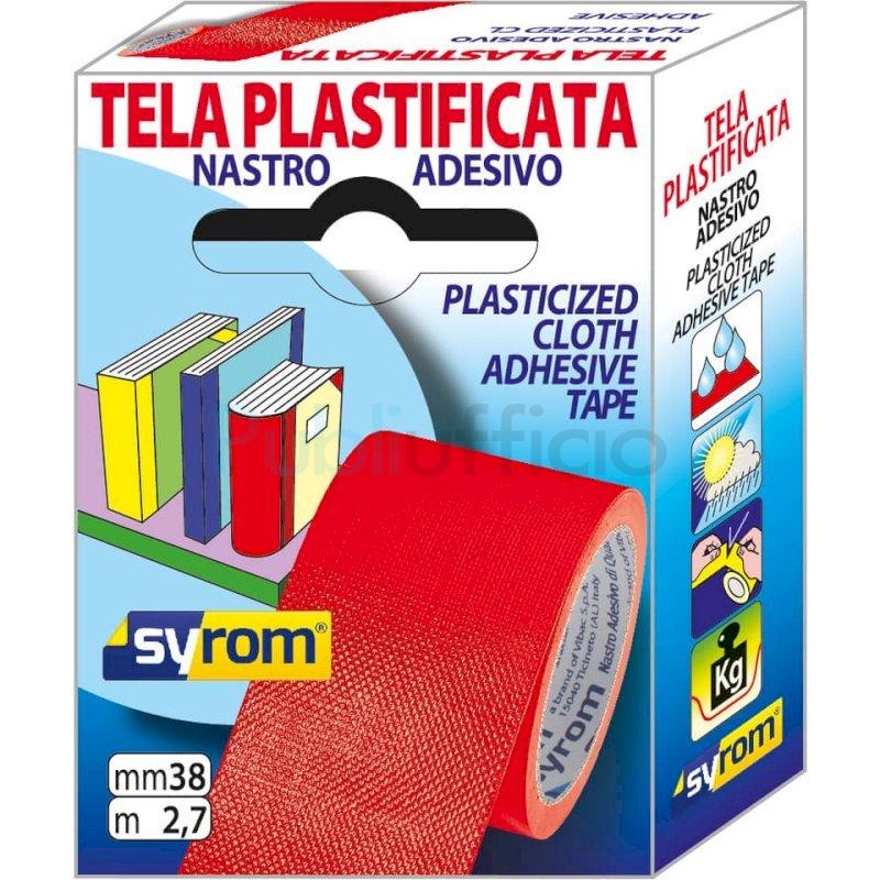 Nastro adesivo in tela Tes 702 SYROM formato 38 mm x 2,7 m - materiale tela plastificata rosso - 7573