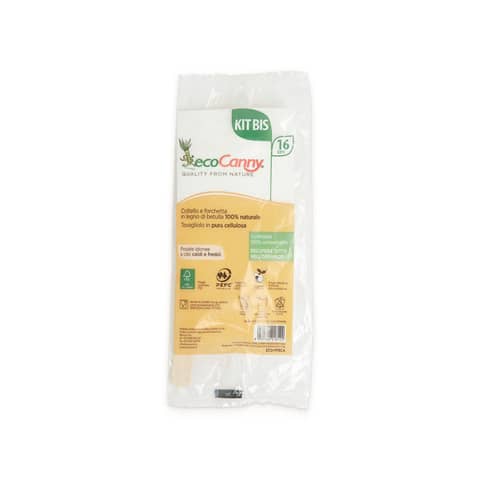 Kit forchetta coltello tovagliolo bio-compostabili ecoCanny in legno di betulla conf. 200 pz - ECO-PPBCA