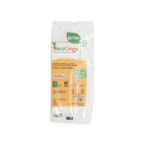 Kit forchetta+coltello+cucchiaio e tovagliolo bio-compostabili ecoCanny in legno di betulla conf. 200 pz ECO-PPTCA