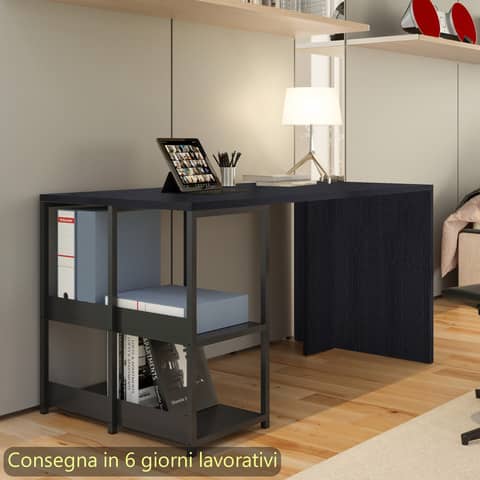 Scrivania compatta su libreria in metallo 140x69xH.72,4 cm Artexport piano nero - 2767BX-8