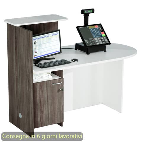 Postazione reception compatta destra 142,5x83xH.117,2 cm Artexport bianco/frassino toscano - 17110/DX/3F