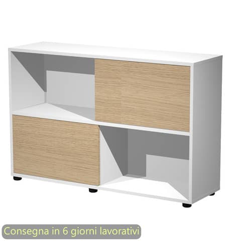 Libreria bassa Tetris 2 ripiani con ante scorrevoli 120x35xH.79 cm Artexport bianco/rovere - 17066/3C