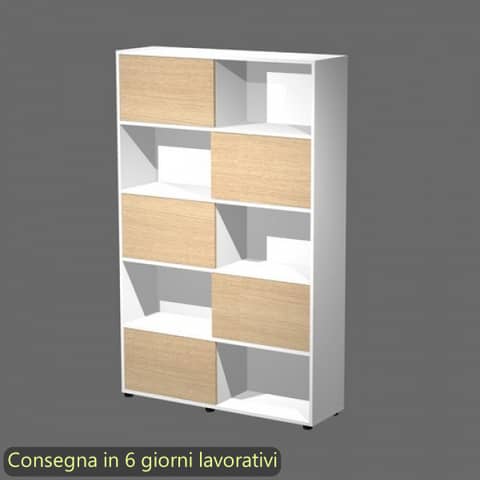 Libreria alta Tetris 5 ripiani con ante scorrevoli 120x35xH.190,6 cm Artexport bianco/rovere - 17060/3C