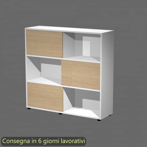 Libreria media Tetris 3 ripiani con ante scorrevoli 120x35xH.116,2 cm Artexport bianco/rovere - 17065/3C