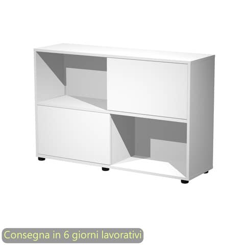 Libreria bassa Tetris 2 ripiani con ante scorrevoli 120x35xH.79 cm Artexport bianco - 17066/33