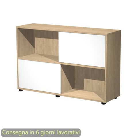 Libreria bassa Tetris 2 ripiani con ante scorrevoli 120x35xH.79 cm Artexport rovere/bianco - 17066/C3