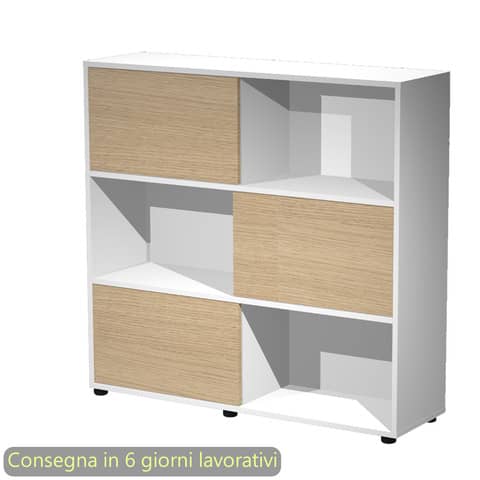 Libreria media Tetris 3 ripiani con ante scorrevoli 120x35xH.116,2 cm Artexport rovere/bianco - 17065/C3