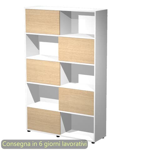 Libreria alta Tetris 5 ripiani con ante scorrevoli 120x35xH.190,6 cm Artexport rovere/bianco - 17060/C3