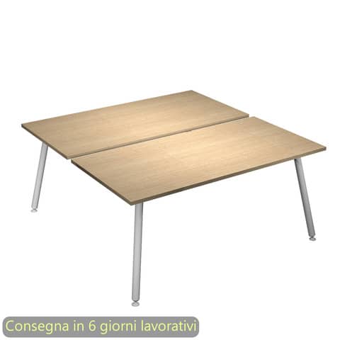 Scrivania Skinny Metal per open space 2 postazioni 180x166xH.74,4 cm gambe met. bianche Artexport piano rovere