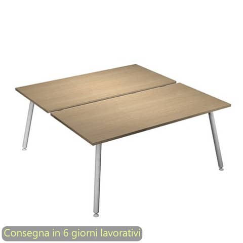 Scrivania Skinny Metal per open space 2 postazioni 140x166xH.74,4 cm gambe bianche Artexport piano rovere