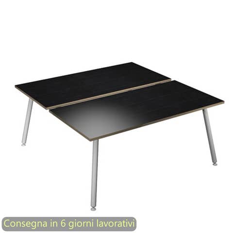 Scrivania Skinny Metal per open space 2 postazioni 140x166xH.74,4 cm gambe bianche Artexport piano nero