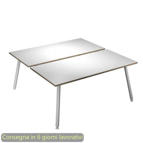 Scrivania Skinny Metal per open space 2 postazioni 160x166xH.74,4 cm gambe met. bianche Artexport piano bianco