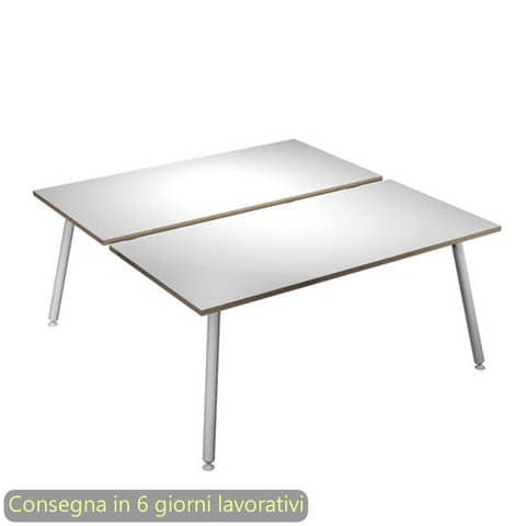 Scrivania Skinny Metal per open space 2 postazioni 180x166xH.74,4 cm gambe met. bianche Artexport piano bianco