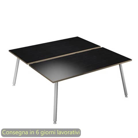 Scrivania Skinny Metal per open space 2 postazioni 160x166xH.74,4 cm gambe met. bianche Artexport piano nero