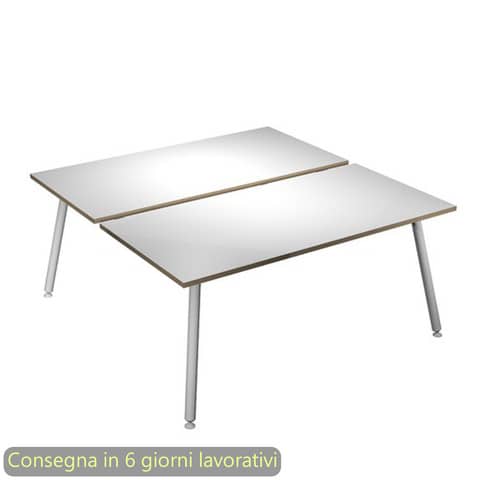 Scrivania Skinny Metal per open space 2 postazioni 120x166xH.74,4 cm gambe met. met.bianche Artexport piano bianco