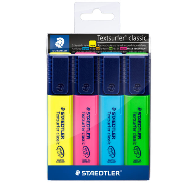 Evidenziatore Textsurfer Classic  – punta a scalpello – tratto da 1,0-5,0mm – astuccio 4 colori – Staedtler