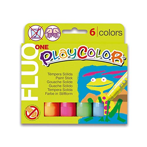 Tempera solida in stick Playcolor - 10 gr - colori fluo - Instant - astuccio 6 stick fluo