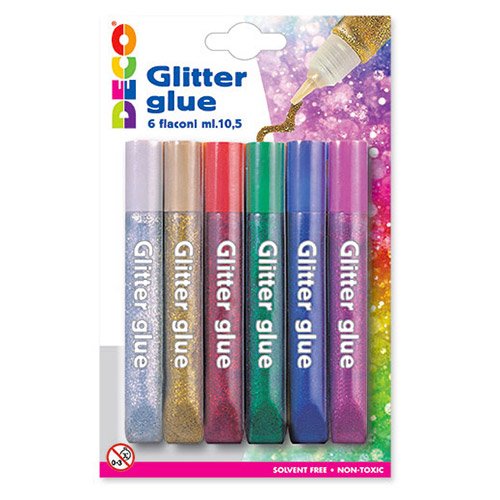 Blister colla glitter - 10,5 ml - colori assortiti metal - Deco - conf. 6 pezzi