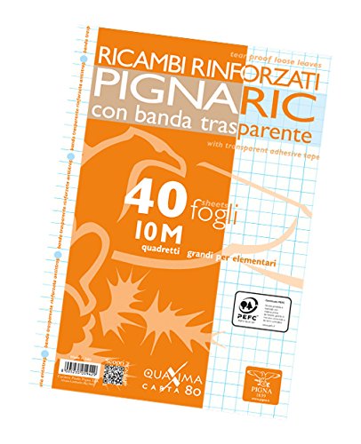 Ricambi forati rinforzati Pignaric - A4 - quadretto 10mm - 40 fogli - 80gr - Pigna