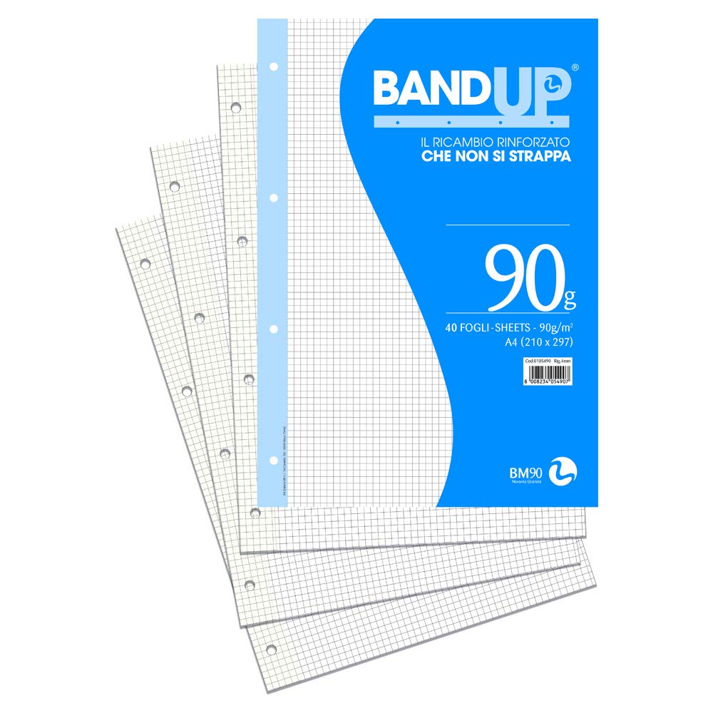 Ricambi BandUp forati rinforzati - A4 - quadretto 4mm - 40 fogli - 90gr - BM