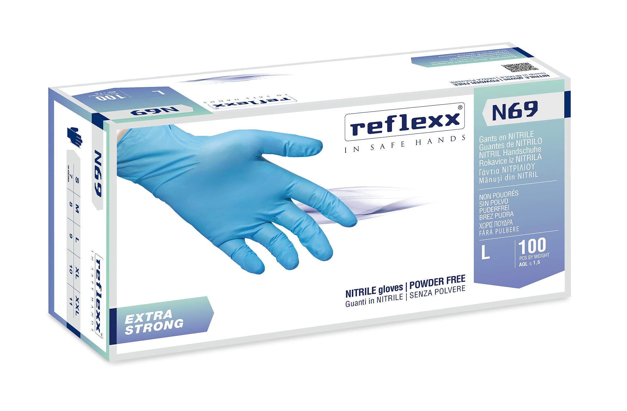 Guanti in nitrile extra strong N69 - tg S - azzurro - Reflexx - conf. 100 pezzi