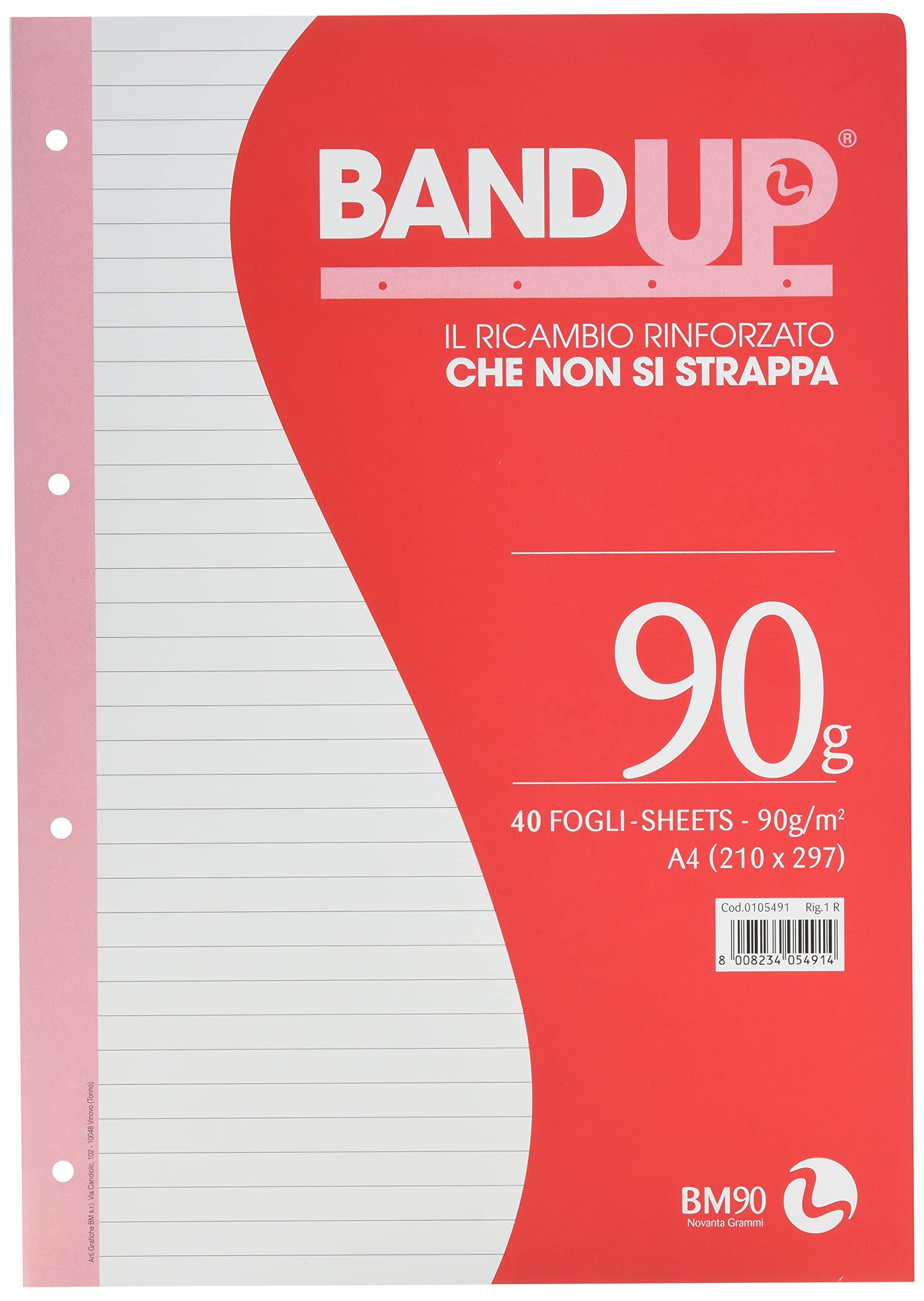 Ricambi BandUp forati rinforzati - A4 - 1 rigo - 40 fogli - 90gr - BM