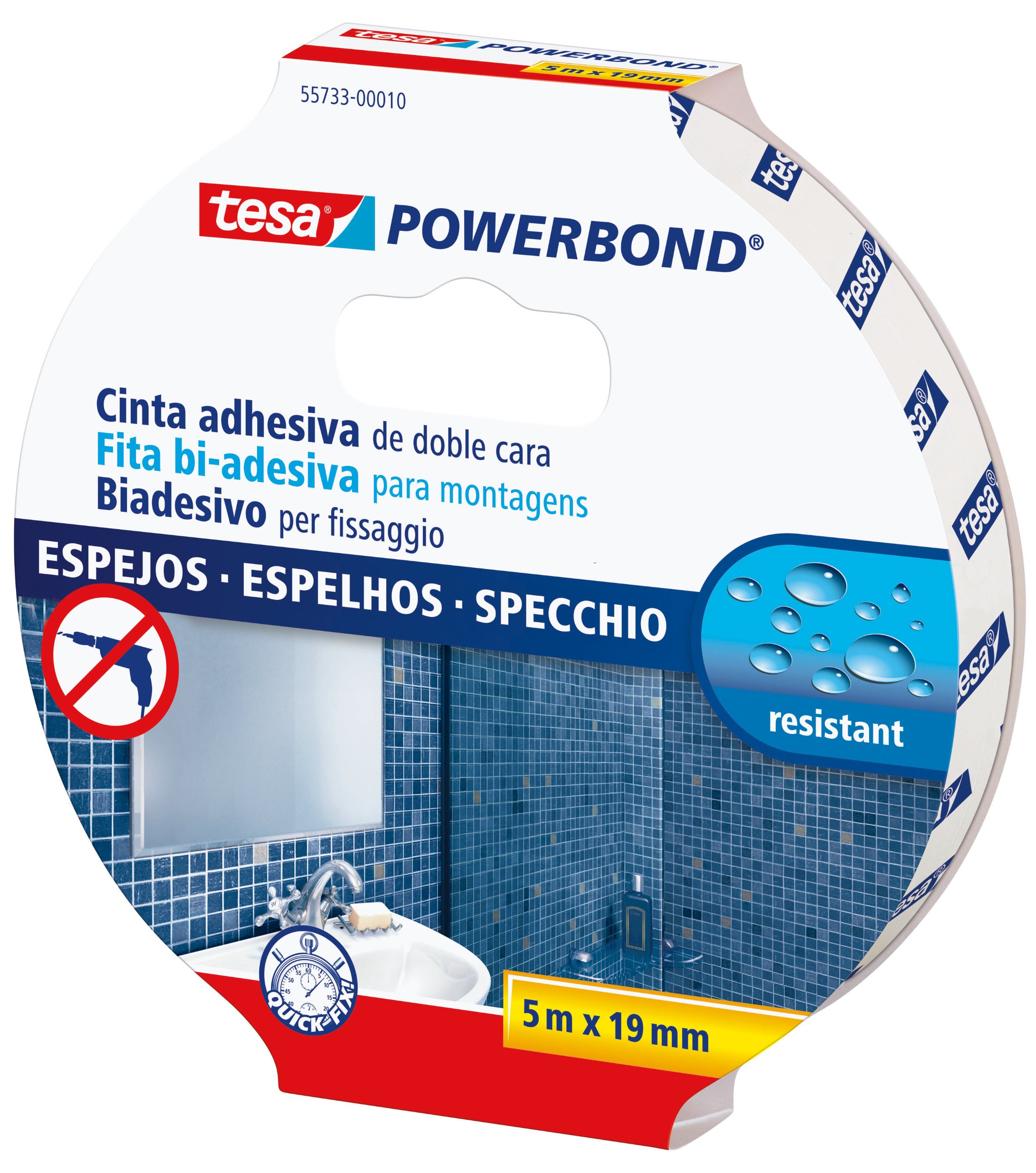 Nastro biadesivo per specchi Tesa  Powerbond - 5 mt x 19 mm - bianco - Tesa