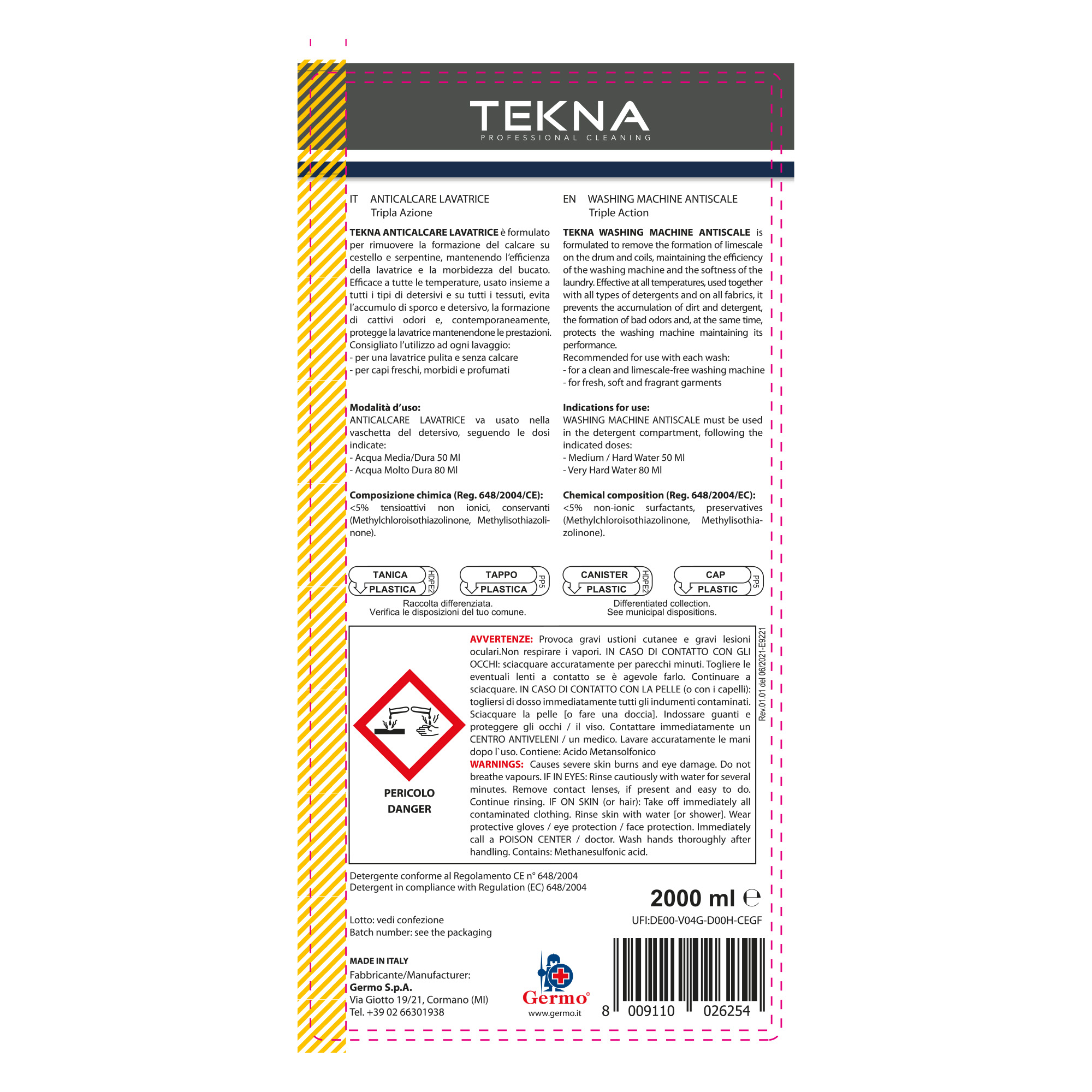 Anticalcare liquido - per lavatrici - 2 lt - Tekna