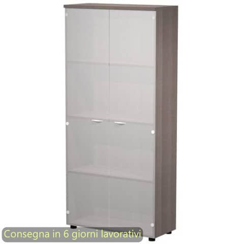 Mobile alto con ante in vetro satinato 80x35xH.180 cm 3 ripiani Presto