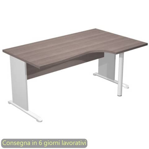 Scrivania a L destra 160x60/80/100xH.72 cm fianchi legno grigio e piede metal.