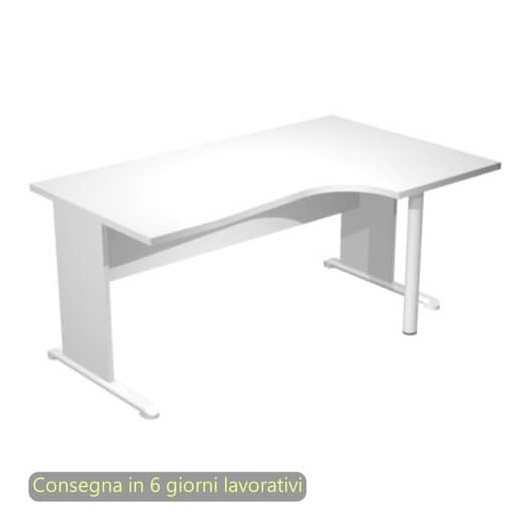 Scrivania a L destra 160x60/80/100xH.72 cm fianchi legno grigio e piede