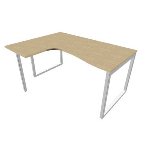 Scrivania penisola sinistra piano rovere 160x120xH.75 cm gamba ad anello acciaio argento Practika P2 ECSAT16S-RK-A