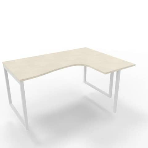 Scrivania penisola destra piano cemento 160x120xH.75 cm gamba ad anello acciaio bianco Practika P2 - ECSAT16D-CL-I