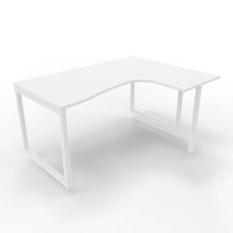 Scrivania penisola destra piano bianco 160x120xH.75 cm gamba ad anello acciaio bianco Practika P2 - ECSAT16D-BA-I