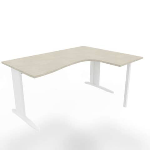 Scrivania penisola destra piano grigio 160x120xH.75 cm gamba a L in acciaio bianco linea Practika P1 ECSMT16D-CL-I