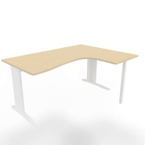 Scrivania penisola destra piano rovere 160x120xH.75 cm gamba a L in acciaio bianco linea Practika P1 ECSMT16D-RK-I