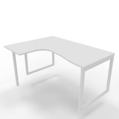 Scrivania penisola sinistra piano bianco 160x120xH.75 cm gamba ad anello acciaio bianco Practika P2 - ECSAT16S-BA-I