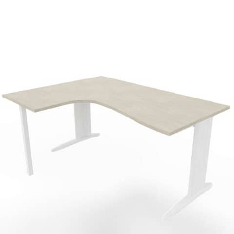 Scrivania penisola a sx piano cemento 160x120xH.75 cm gamba a L in acciaio bianco linea Practika P1 ECSMT16S-CL-I