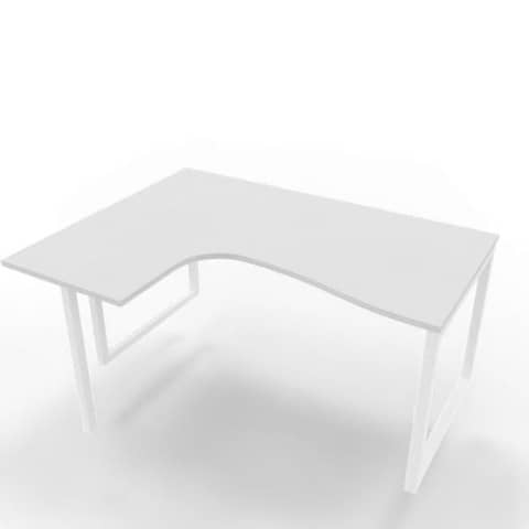 Scrivania penisola sinistra piano grigio 160x120xH.75 cm gamba ad anello acciaio bianco Practika P2 - ECSAT16S-GR-I