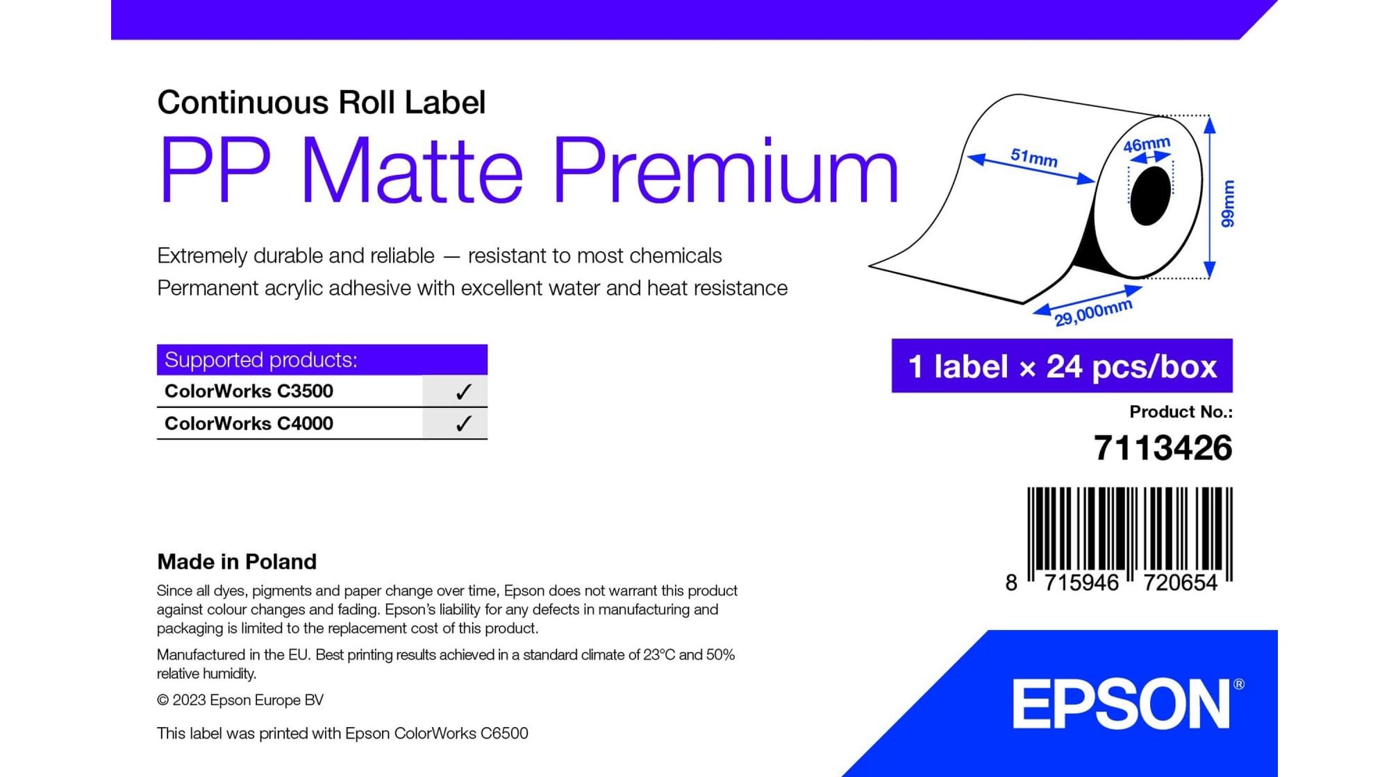 PP MATTE LABEL PREM CONTINUOUS