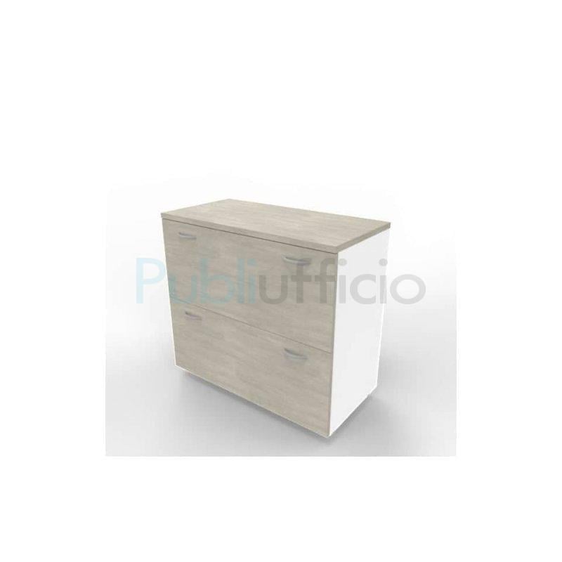 Armadio basso bianco con scocca trama antracite 90x45xH.81,5 cm con due