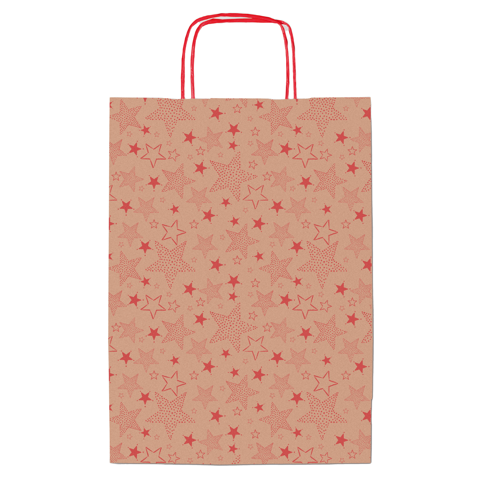 Shopper natale - 16 x 8 x 21 cm - carta kraft - fantasia stelline - rosso - Sadoch