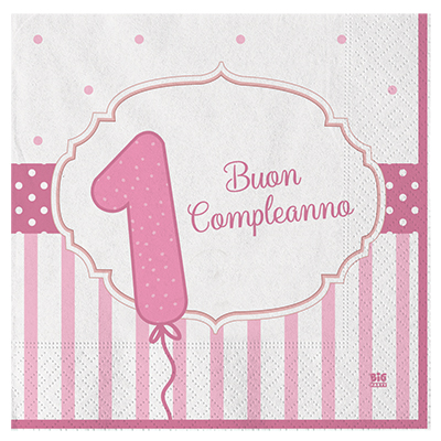 TOVAGLIOLI PRIMO COMPLEANNO ROSA CM 33X33 PZ.20